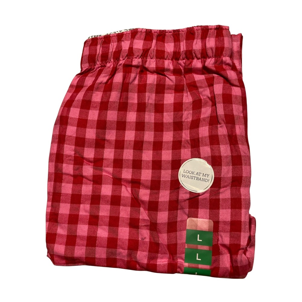 Roudelain Pink Red Gingham Plaid Pajama Pants Flannel Large NWT